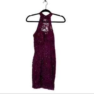Speechless Macy’s Berry Wine Lace Mini Dress. Size 1